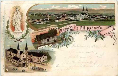 Pozdrav z Filipsdorfu - Filippsdorf bei Georgenwalde Böhmen - Litho -656856