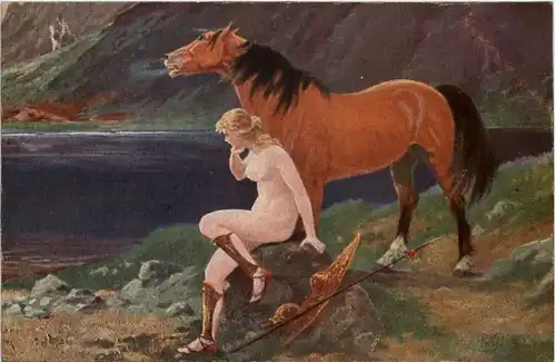 Frau mit Pferd -658772