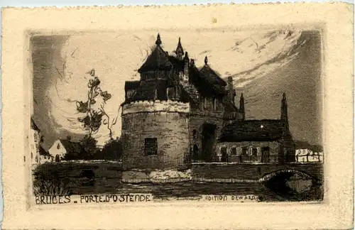 Bruges - Porte d Ostende - Radierung -660146