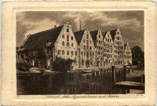 Lübeck - Alte Lagerhäuser - Radierung -660166