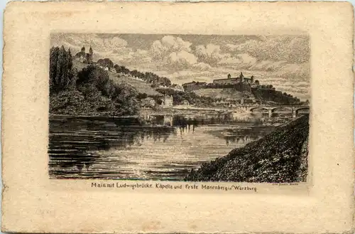 Würzburg - Main mit Ludwigsbrücke - Radierung -660214