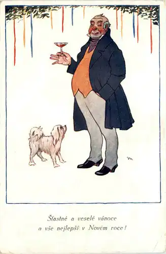 Humor - Mann mit Weinglas und Hund -660620