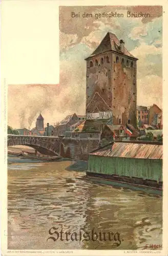 Strassburg - Bei den gedeckten Brücken - Litho -544146