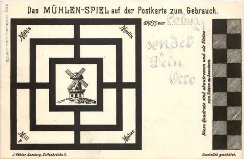 Mühlen Spiel auf der Postkarte -661960
