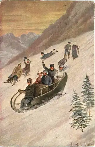 Künstler AK - Schlittenfahrt -663078