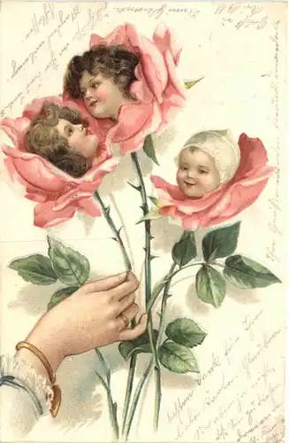 Kinder in Blumen - Prägekarte -664866