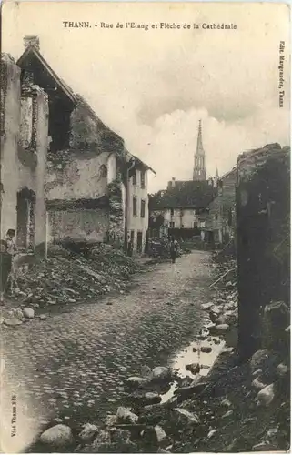 Thann, Rue de lÈtang et Fleche de la Cathedrale -541036