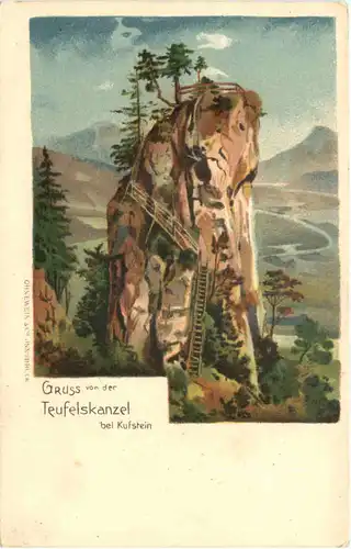 Gruss von der Teufelskanzel bei Kufstein - Litho -665414