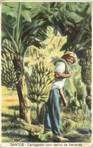 Brazil - Santos - Carregador com cacho de bananas -665646