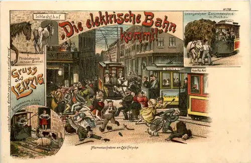 Gruss aus Leipzig - Die elektrische Bahn kommt! - Litho -659614