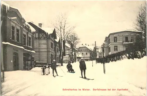Schreiberhau im Winter - Dorfstrasse bei der Apotheke -663134