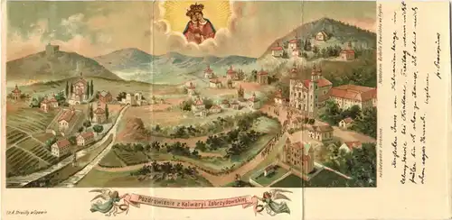 Pozdrowienie z Kalwaryi Zebrzydowskiej - Klappkarte Litho Schlesien -663632