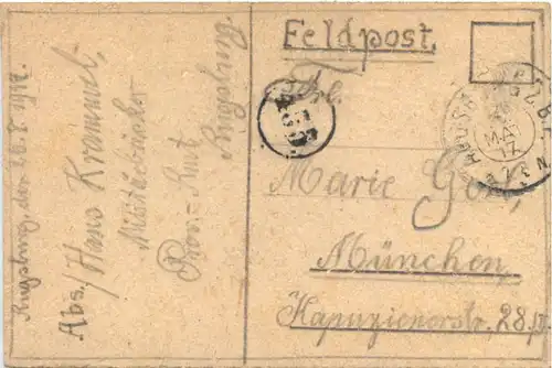 WW1 handgemalt - Augsburg Proviant Amt Feldpost -668718