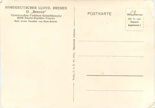 Norddeutscher Lloyd - Dampfer Bremen -668996