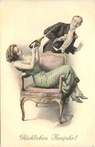 Frau mit Sektflasche -669736