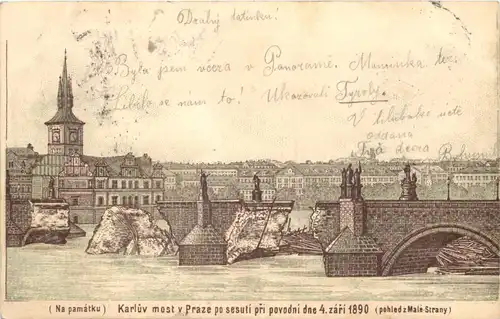 Praha - Karluv most v Praze po sesuti pri povodni 1890 - Litho -669824