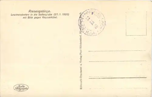 Riesengebirge - Lawinenabsturz in die Seifengrube 1928 - Krummhübel -669866