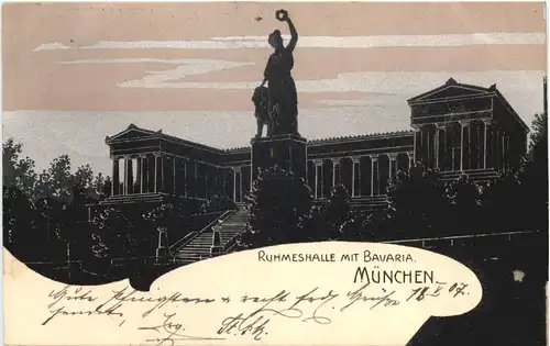 München - Ruhmeshalle mit Bavaria - Litho -670350