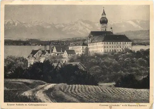 Andechs, Kloster, mit Gebirgspanorama -545046