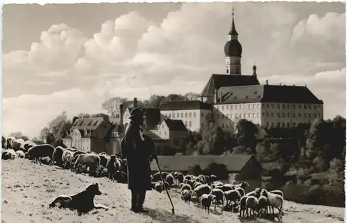 Andechs, Kloster, mit Gebirgspanorama -545420