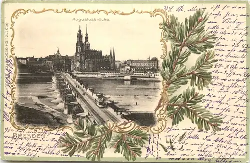 Dresden - Augustusbrücke - Prägekarte - Litho -671598