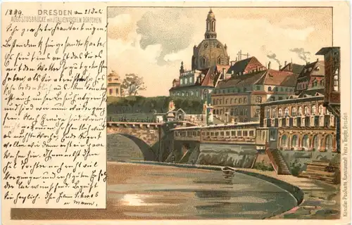 Dresden - Augustusbrücke - Litho -671290