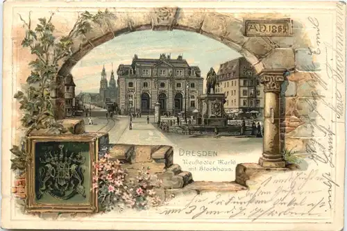 Dresden - Neustädter Markts - Litho - Prägekarte -671582