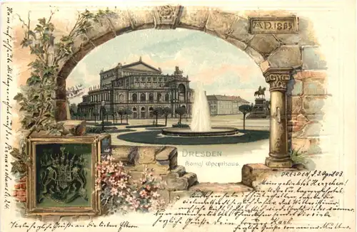 Dresden - Königl. Opernhaus - Litho - Prägekarte -671580