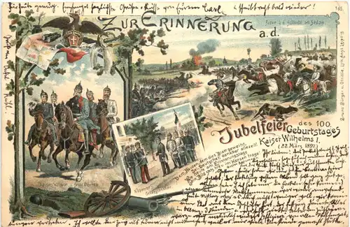 Jubelfeier 100. Geburtstag Kaiser Wilhelm I - Litho -673332