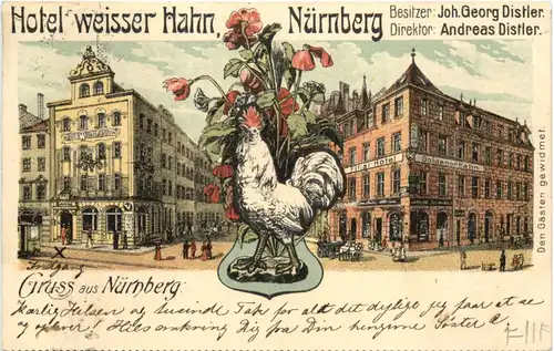 Nürnberg - Hotel Weisser Hahn - Litho -673902