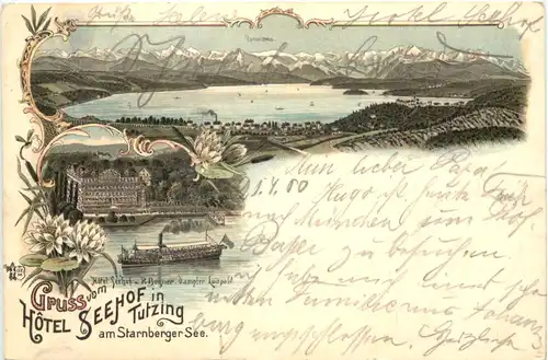 Gruss vom Hotel Seehof in Tutzing - Litho -674136