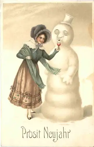 Neujahr - Frau mit Schneemann -674622