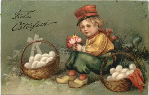 Kind mit Eiern - Prägekarte -674474