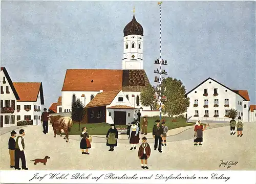 Andechs, Erling, Blick auf Pfarrkirche und Dorfschmiede -546134