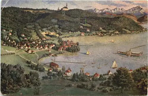 Herrsching am Ammersee, Blick auf Kloster Andechs und die Alpen -546448