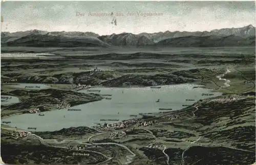 Der Ammersee aus der Vogelschau - Künstler Ak Eugen Felle -675616