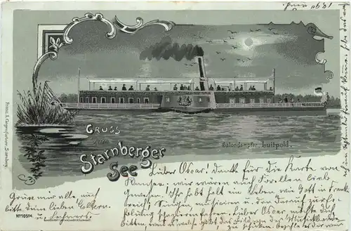 Gruss vom Starnbergersee Salondampfer Luitpold - Litho -676468