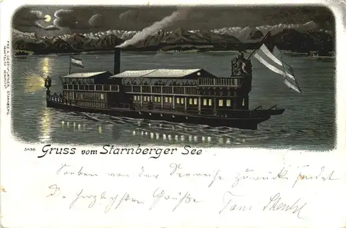 Gruss vom Starnbergersee - Dampfer - Litho -676392