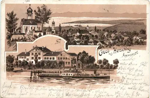 Gruss aus Hersching am Ammersee - Litho -676978