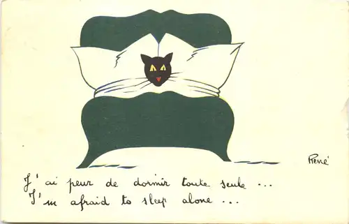Künstler AK Rene - Katze im Bett -678180