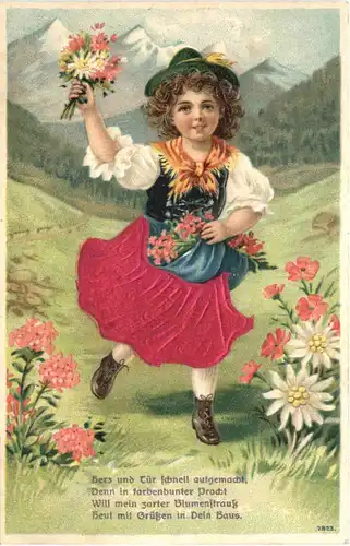 Kind in Tracht - Prägekarte -677546