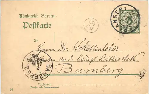 Ganzsache gelaufen in Erlangen 1906 -678674