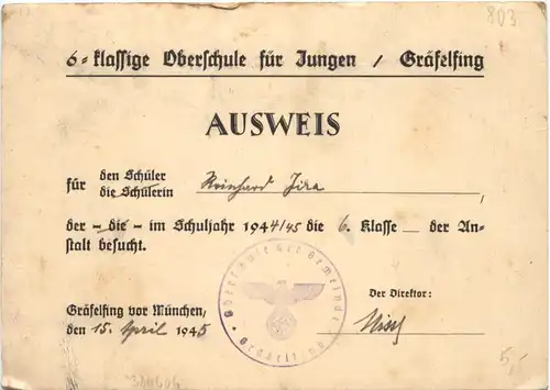 Gräfelfing - Oberschule für Jungen - Ausweis -678396