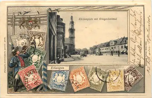 Erlangen - Kirchenplatz - Briefmarken - Prägekarte Litho -679302