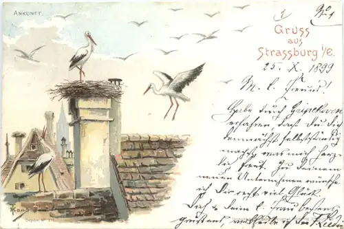 Gruss aus Strassburg - Storch - Litho -679640