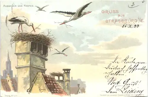 Gruss aus Strassburg - Storch - Litho -679638