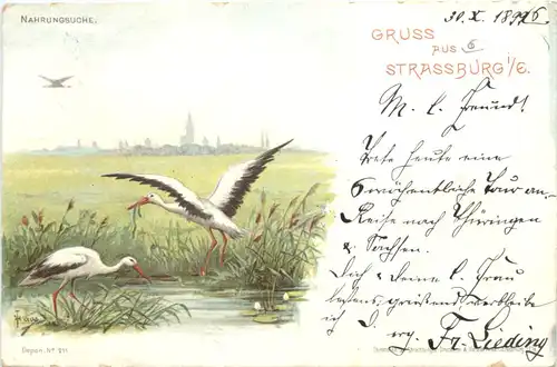 Gruss aus Strassburg - Storch - Litho -679642