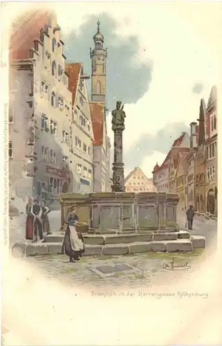 Rothenburg - Brunnen in der Herrengasse - Litho -679824