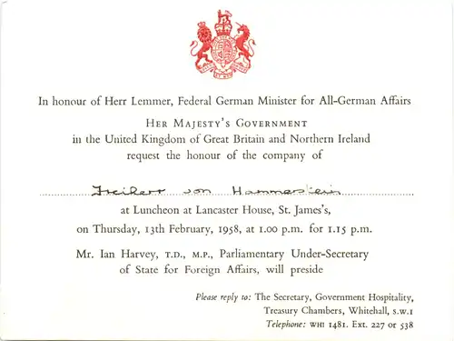 London Einladung Freiherr von Hammerstein -680264