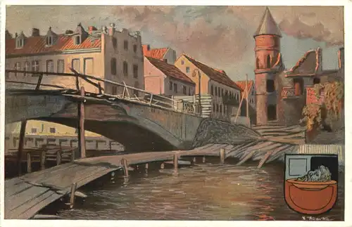 Die zerstörte Piessekbrücke in Johannisburg - Ostpreussen -680560